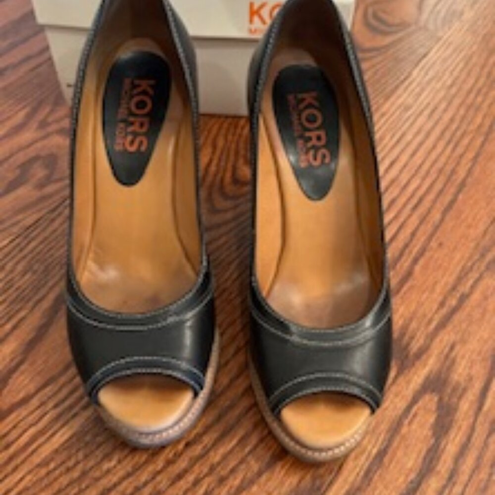 Michael Kors black wedge with peep toe